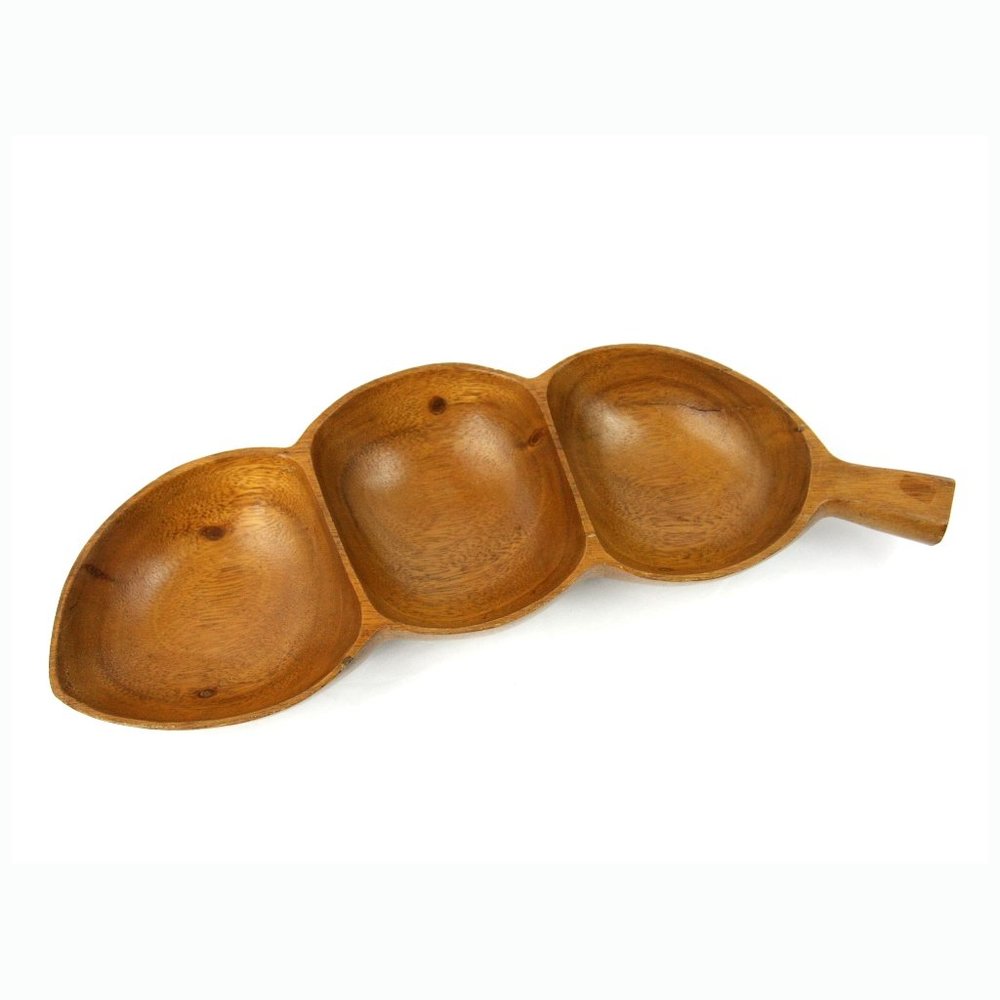 Vintage Monkey Pod Wood Wooden Sectioned Bowl Serving Dish Maui Craft Hawaii